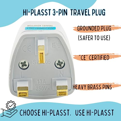 Image of Hi-PLASST India to UK Converter Plug (Pack of 10) - Type-G Travel Adapter for Indian Plugs - Compatible with UK, UAE, Singapore, Hong Kong, Ireland, Wales - 13A, 230V