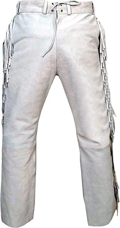 Western Suede Leather Pants with Fringe, Native American Style, Buckskin Color, Button Front2