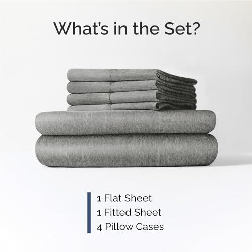 Image of Full 6 Piece Bed Sheet Set - Breathable & Cooling Sheets - Heathered Grey | Ultra-Soft Hotel Luxury Bedding Set with 8-16 Inch Deep Pockets, 1 Flat & 1 Fitted Sheet & 4 Pillowcases, Wrinkle & Fade Free