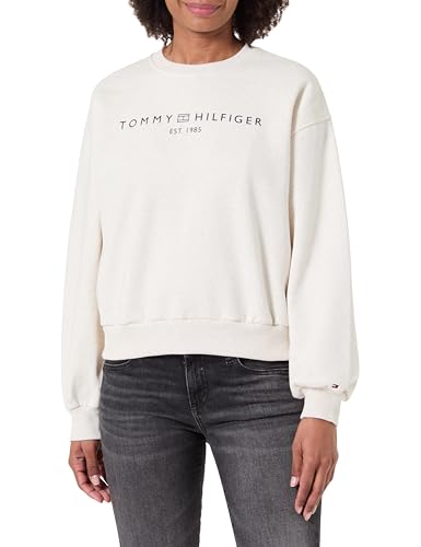 Tommy Hilfiger Women's CORP LOGO MDRN SWTSRT WW0WW47831 Pullover Sweatshirt, WHITE (Ecru Heather), L