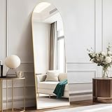 DUMOS Arched Full Length Mirror with Stand Floor Standing Aluminum Frame for Bedroom Body Hanging Leaning Modern Simple Home Decor Shatter-Proorf Nano Glass Wall Living Room Cloakroom Gold 59.1