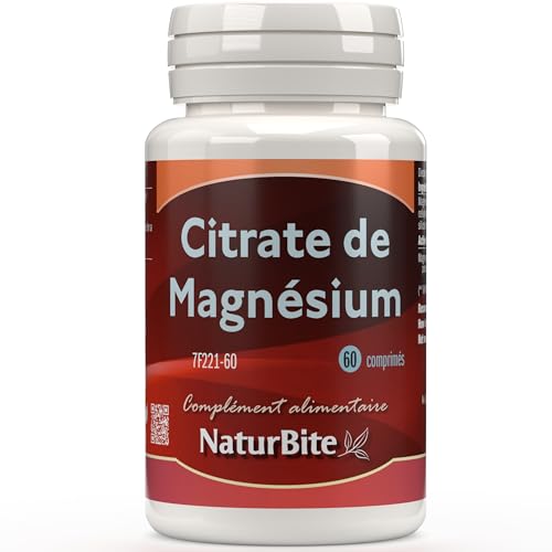 NaturBite Citrate de magnésium - 60 comprimés - 400 mg par comprimé - Supplément de magnésium hautement absorbable