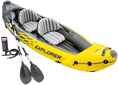 Intex Explorer K2 Yellow 2 Person Inflatable Kayak with Aluminum Oars & Air Pump