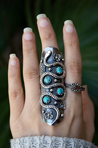 Turquoise Ring Sterling Silver, Boho, December Birthstone, Turquoise Jewelry, Statement Ring Gift Wife Sis Mom, Artisan Ring, Floral Ring #TOP4