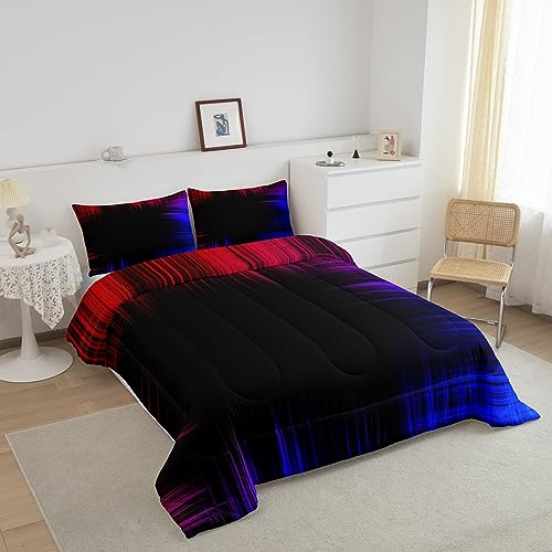 Image of Feelyou Red and Blue Striped Comforter Twin Size for Boys Girls, Ombre Gradient Lines Comforter Set Geometric Artistic Smear Bedding Set Gradient Lines Duvet Set Breathable Bed Set 2Pcs