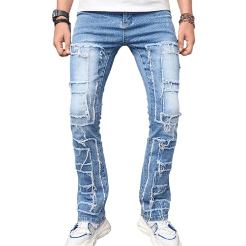 Men Stretch Fit Skinny Stacked Ripped Slim Fit Jeans Y2K Denim Pants Slim Fit Trousers Streetwear