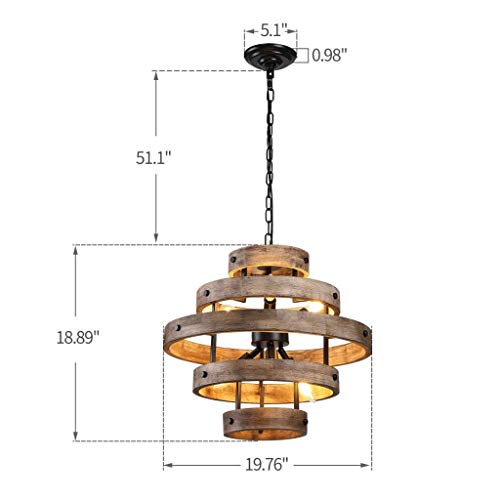 6 Light X 22" Wide Metal Circular Wood Vertigo Geometric Chandelier Industrial Farmhouse Lantern Hanging Foyer Pendant Lamp Retro Edison Bulb Open Frame Wood Shade #TOP2