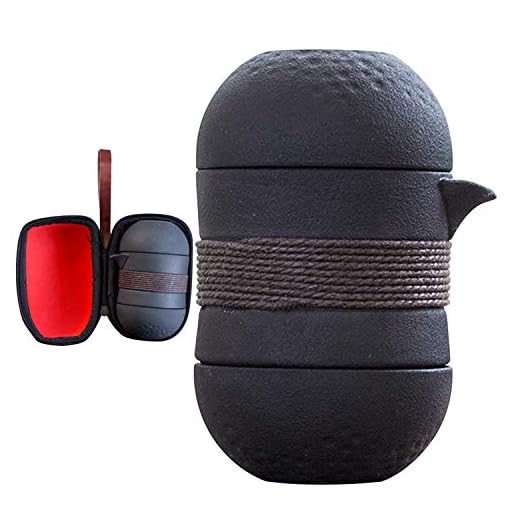 DehuaYao Travel Tea Set Teapot with Ceramic Infuser and 2 Ceramic Teacups,Portable with Carrying Case (Black)
