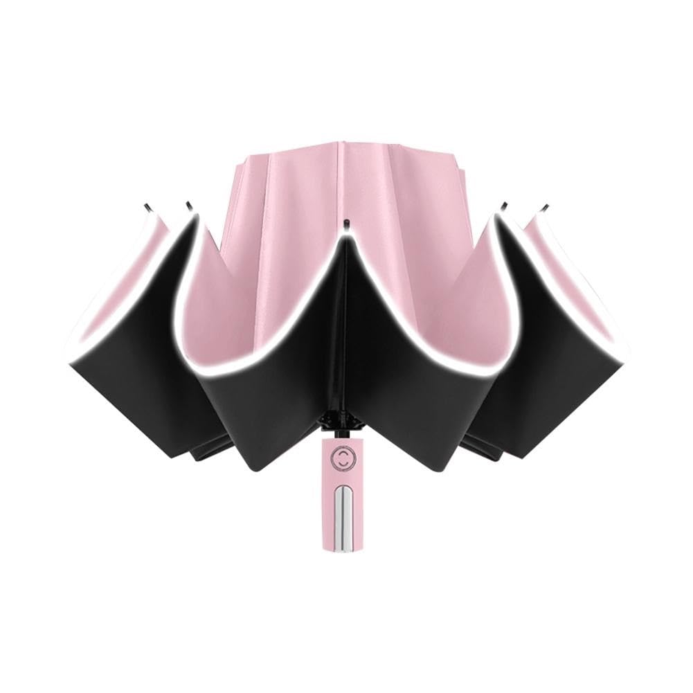 Hiffey Men's Pink Automatic Folding Strong Umbrella For Wo Windproof 10Ribs Reverse Umbrella Wind Resistant Trip Inverted Rain Umbrella (Color : )