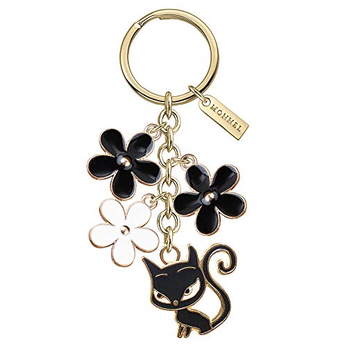 Monnel New Arrival Cute Black Cat Lily Flowers Charms Pendants Keychain with Velvet Bag Z578