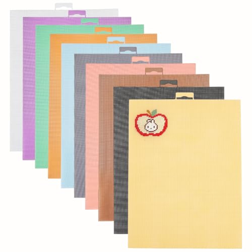NBEADS 10 feuille de Toile en Maille Plastique, 10 couleurs Feuilles de Canevas en Plastique à Mailles 14CT Couleurs Assorties pour Broderie Point de Croix...