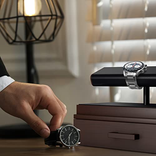 Zavoko Watch Display Case - Men's Wood Watch Stand With Removable Acrylic Cover & Pu Leather Padding - Velvet Lined Drawer/Organizer (Rings, Jewelry, Etc) Great Boyfriend/Dad/Father's Day Gift. #TOP5