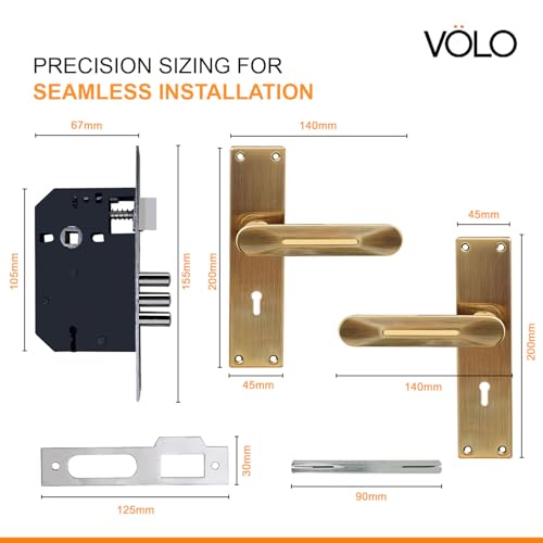 Image of VOLO Stainless Steel Mortise Lock | 8 Inch Lock Body | Main Door Handle Set with Keys | Wooden Door Lockset | Hotel Office Home Door Lock | 3 Keys | 10 Year Lock Body Warranty (Antique | KY | 6014)