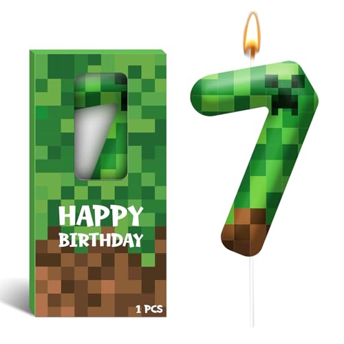 Pixel Birthday Candle Number 7 Themed Cake Party Decor