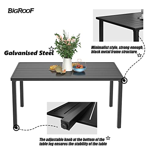 Bigroof Outdoor 60In Rectangle Patio Dining Table, Black Classic Galvanised Steel Table With 1.57" And 1.96''Umbrella Hole For Garden, Backyard, Deck, Poolside(1 Table) #TOP2
