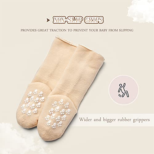 HowJoJo Baby Warm Socks With Grips For Baby Girls Non Slip Winter Socks Baby Girls Thick Crew Socks 6 Pack 6-12 Months4