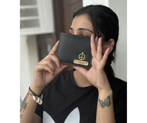 Image of Personalized Name & Charm Leather Wallet for Men |Customized Valentine Propose Day Gifts for Men Boy Teens Boyfriend Husband Father Friend Family Office Lover Couples (Black)