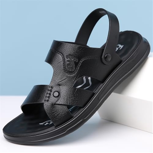 Mens Sandals Indoor and Outdoor Beach Casual Leather Slip On Two uses Athletic Slipper Soft2