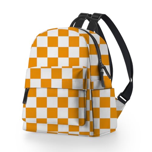Image of Deanfun Mini Backpack for Women - Waterproof Small Backpack with Orange Checkered Print, Multi Pockets Large Capacity Cute and Stylish MNSB-144
