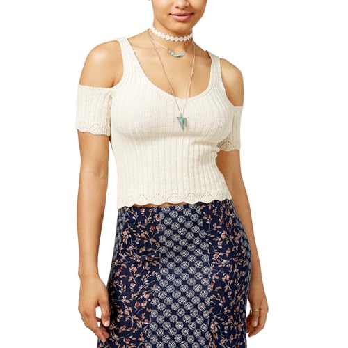American Rag Juniors Cotton Cold Shoulder Sweater Top Beige