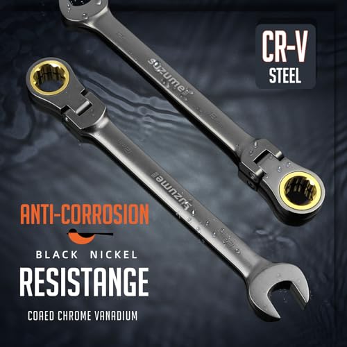 Image of 12mm Flex Head Ratcheting Wrench Metric 72 Teeth Cr-V Steel 15K+ Cycle Locked Gears with 180 Flexible Head Black Nickel Coating