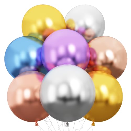 BTZO 大きい 風船 巨大 バルーン 18インチ 10個入 メタリックカラー カラフル ミックス ラテックスバルーン 誕生日 飾り付け 店舗装飾 イベント パーティー お祝い 記念日 結婚式 お祭り 文化祭 リボン付き 5色