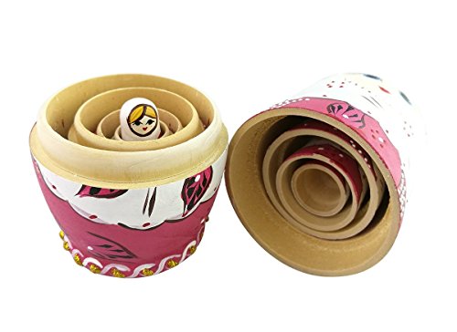 Matrjoschka-Puppen im rustikalen Stil, rote, rosafarbene Matroschka-Puppen, Holz-Stapelspielzeug, handgefertigtes Geschenk, Holzpuppen, Kindergeschenk, Kinderzimmer-Dekoration, 5 Stück