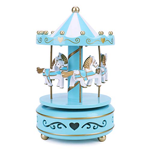ITODA Boîte à Musique de manège Mini Carrousel Musical avec Lampe Lumineux Décoration de Maison Chambre Enfant Bureau Cadeau Anniversaire/Noël/ Mariage DIY Jouet Musical pour Filles Enfants/Adultes