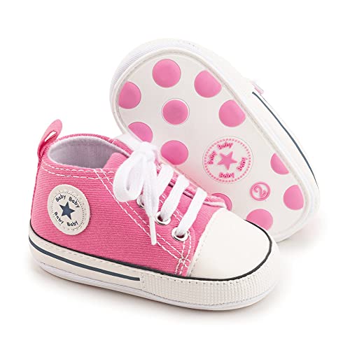 Uaro Baby Boys Girls Star High Top Sneaker Soft Anti-Slip Sole Newborn Infant First Walkers Canvas Denim Shoes (0-6 Months Infant, A-Pink_Robber Soul, 0_Months) #TOP5
