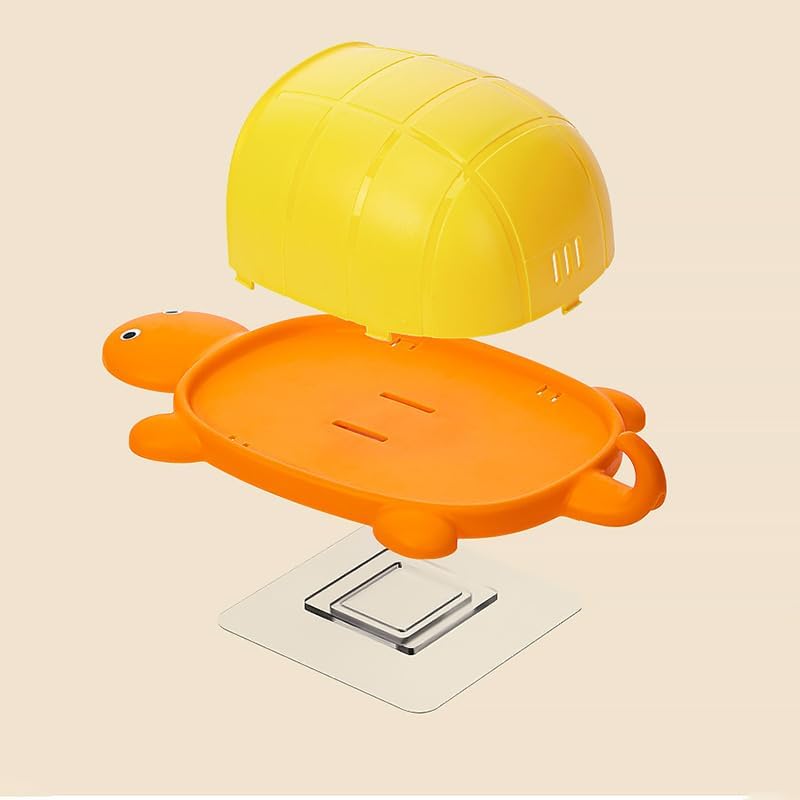 Cute Toothbrush Holder Wall Mount, Hanging Bathroom Storage Basket with Hook, Punch Free Space-Saving Toothbrush and Toothpaste Holder, Cute Cartoon Turtle-Shaped, Orange