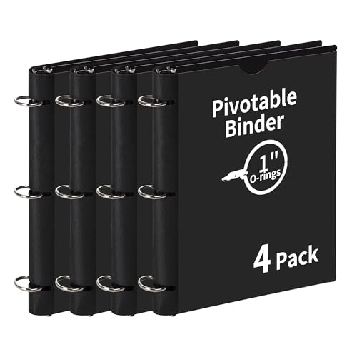 LETVPVOW 4 Pcs 360° Pivotable 3 Ring Binder, Soft 1 inch Binders 3 Ring, Flexible Thin Soft Three Ring Binder Fits 8.5" x 11", for Home, School and Office-Black