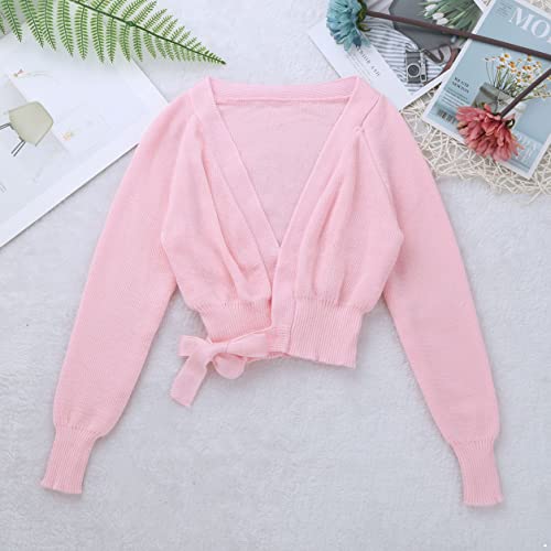 Kids Girls Cotton Ballet Wrap Tops Shrug Cardigan Long Sleeve Knit Warm-up Dance Sweater3