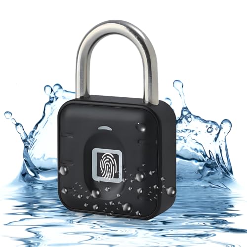 Schloss mit Fingerabdruck,Vorhängeschloss für Fitnessstudio,wetterfest,mehrbenutzer,schlüsselloses Schloss Wasserdicht Vorhängeschlöss für Fitnessstudio,Gepäck,Lagerhäuser,Spind Schwarz