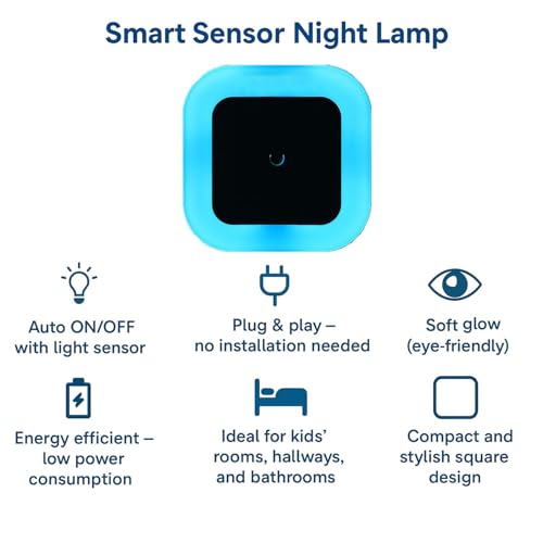 Image of Automatic Night Lamp Sensor Light for Bedroom Bed Side Home | Smart Automatic ON /Off Dim LED Lights | Energy Saving 0.5W Lamp | Long Life for Hallway, Stairs, Kitchen, Bathroom (2PC Blue)