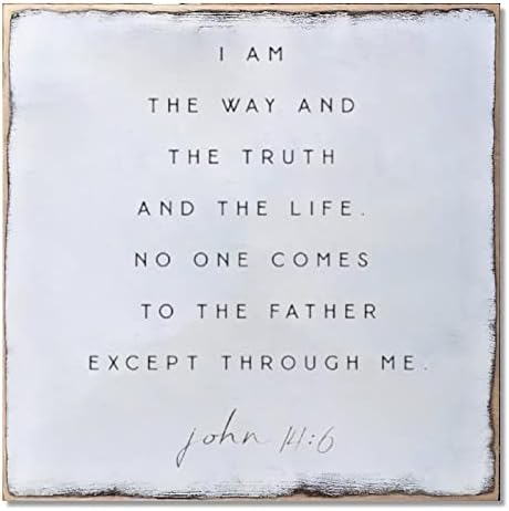 Wood Sign Hanging Home Wall Decoration Bible Verse I Am the Way and the Truth and the Life Plaque Use for Living Room Kitchen Batheroom Bedroom Office School 16x16inch image 5
