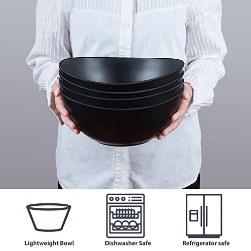 Ecohagou 9.6'' Serving Bowls, Bamboo Fiber Salad Bowls Set Of 4, 2.6Qt/84Oz,Large Bowls For Kitchen, Deep Oval Bowls For Salad, Vegetable, Fruit,Pasta,Ramen, Lightweight&Easy To Clean (Matte Black) #TOP2