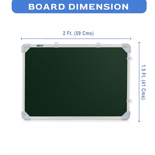Image of Eduway 2x1.5 Feet Kunj Non-Magnetic Double-Sided Chalk Board & White Board (Combo Pack) with 1 Wooden Duster, 2 Chalk Holders, 10 Non-Dust Chalk Sticks for Kids, School, Teaching, (59x41cms)- Green