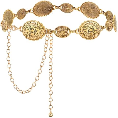 WHIPPY Women Concho Chain Belt Metal Link Western Cowgirl Turquoise Chain Belt for Dress Gold S Cover