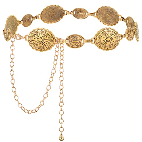 Image of WHIPPY Women Concho Chain Belt Metal Link Western Cowgirl Turquoise Chain Belt for Dress