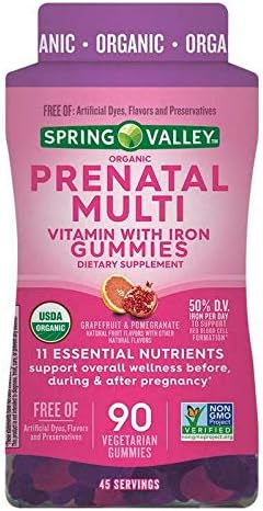 Spring Valley Organic Prenatal Multi Vitamin with Iron, Grapefruit & Pomegranate, 90 Gummies