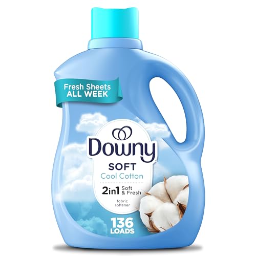 Downy Soft 2 in 1 Soft and Fresh Liquid Fabric Softener Cool Cotton 100 fl oz 136 Loads Fabric Conditioner Liquid provides softness and freshness for fabrics