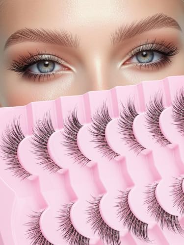 Lashes Cat Eye 16MM Foxy Eyelashes Wispy Lash Strips C Curl Natural Lashes Fake Eyelashes with 0.03MM Ultra Thin Band Siligli Fox Eyelash 7 Pair