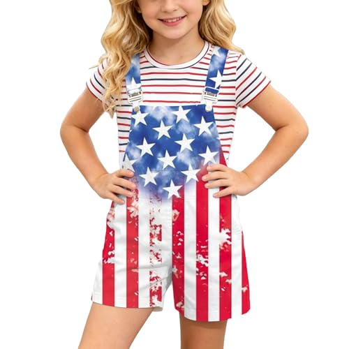 Short à bretelles imprimé en denim extensible pour enfants pour la fête de l'Indépendance