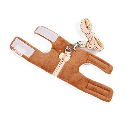 Hitasi ハムスター ハーネス 小動物用ウサギ 猫調整可能 子猫リード 小動物用 お散歩用 柔らかい首輪 可愛いお出かけ用品 柔らかい素材散歩 迷子防止 調整可能 軽量 脱着簡単 超小型犬 小型犬 ベスト (S,ブラウン)