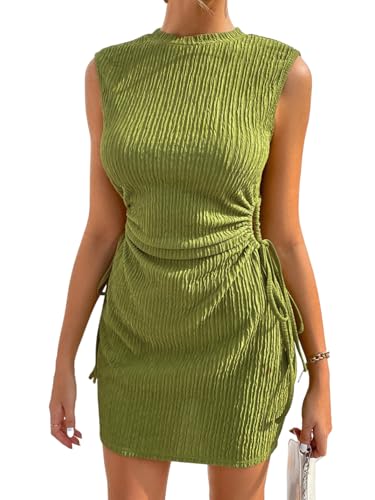 GORGLITTER Women's Cut Out Mini Dress Drawstring Ruched Sleeveless Textured Tank Dresses3