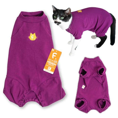 猫服 猫用 伸びて 着せやすい シンプル 袖付き つなぎ ロンパース 抜け毛対策 長袖 猫の服 フルオブビガー 16/パープル CL