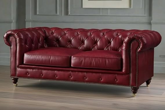 Image of A to Z Furniture Classic 3+2=5 Seater Sofa Set Luxury Chesterfield Leatherette Sofa in for Home Living Room & Office (3+2=5 Seater Sofa Maroon)