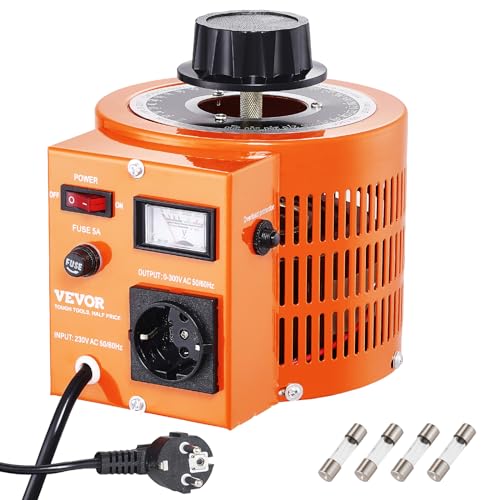 VEVOR 1000VA Stelltransformator mit variabler Spannung, 3,3 Ampere, 230 V Eingang, 0-300 V Ausgang, AC-Spannungsregler-Netzteil, mit 4 zusätzlichen Sicherungen, für Zuhause, Industrie, Büro