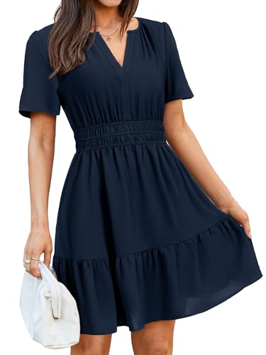 Image of Simplee Womens Casual Summer Dresses 2026 V Neck Short Sleeve Empire Waist Flowy A Line Ruffle Tiered Mini Sundress