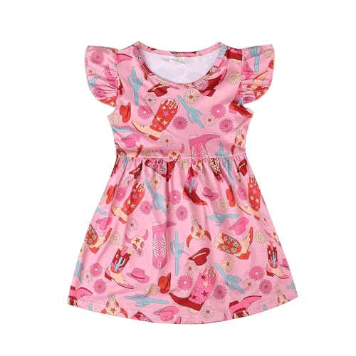 nebljgo Toddler Girls Dress Cute Animal Print Dresses Ruffle Bottom Flutter Sleeve Apparel 2-8Y